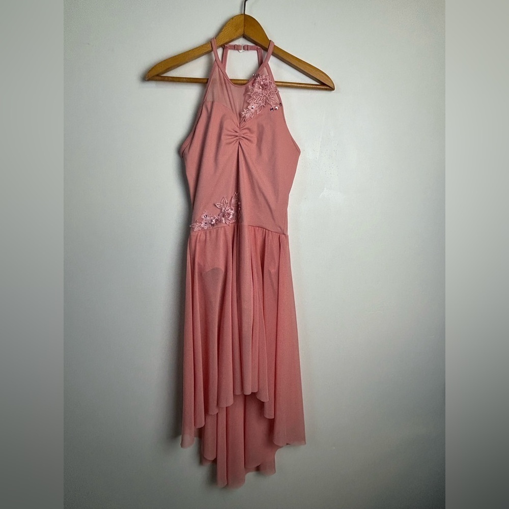Weissman Women S Costume Dress Dancer 13359 Beaded Floral Pink Asymmetrical